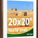 20x20 picture frame,Distressed Farmhouse Wood Pattern 20x20 frame Display 16x16 with mat,Display with Plexiglass,Horizontal and Vertical,Wall Mount Décor,Walnut,1Pack