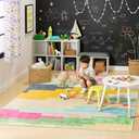 TOWN & COUNTRY PLAY Nara Southwest Pop Kid's Washable Area Rug, Soft & Plush, Safe Non-Slip Backing, Bedroom Rug, Dorm Decor, Playroom & Classroom Rugs, Pink/Multi, 7'10"x10'2"
