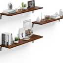 12 Inch Deep Floating Shelves Set of 3, 36 Inch Extra Wide Walnut Solid Wood Wall Shelves with 150 lbs Capacity, Heavy Duty Farmhouse Wall Mounted Shelving for Kitchen, Living Room & Bedroom, 3T36IN