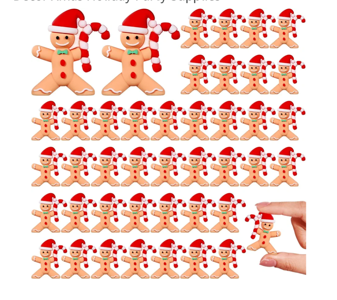 50pcs Miniature Gingerbread Christmas Mini Figurines Decoration Rubber Christmas Figurines Mini Collectible Ornaments Gifts for Home Table Decor Xmas Holiday Party Supplies