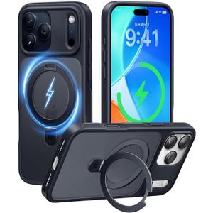CASEKOO Ultra-Magnetic Stand for iPhone 17 Pro Case [Military Drop Protection] [Compatible with MagSafe] Shockproof Translucent Matte Slim Ring Holder Case for iPhone 17 Pro 6.3", Black