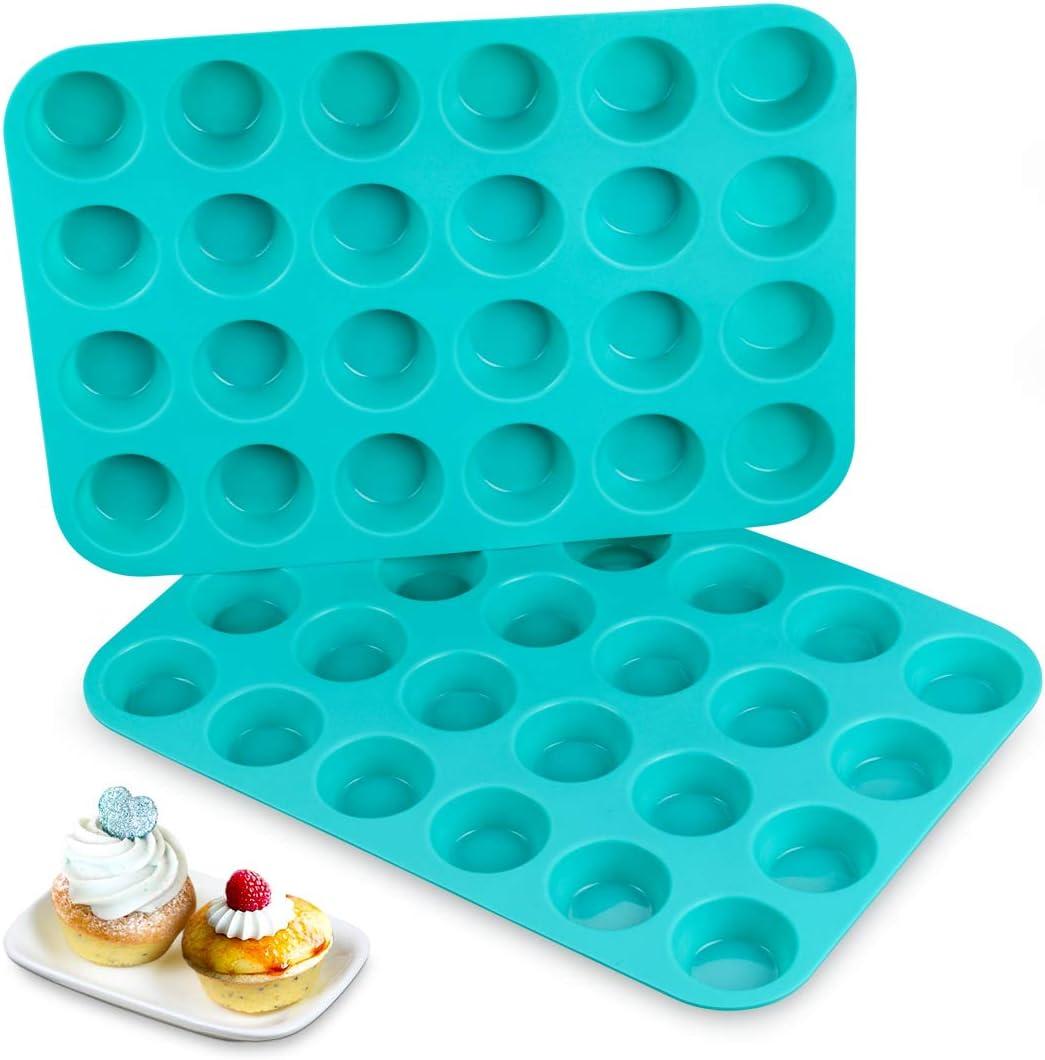 CAKETIME Mini Muffin Pan 24 Mini Cupcake Pans Silicone Molds Food Grade Silicone Muffin Pans for Baking Pack of 2