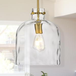 Modern Gold Pendant Light 10" Dome Glass Hanging Light Fixture, Single E26 Pendant Lighting for Kitchen Island, Dining Room, Bedroom, Hallway, Adjustable Ceiling Lamp
