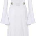 MORROWIND Women Costume White Hooded Long Dress Robe with Belt Halloween Cosplay Party Outfit Suit (Small)