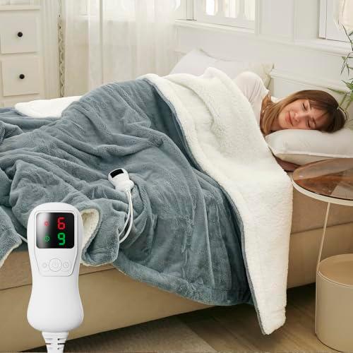 Electric Blanket Full Size 72"x84", Heating Blanket, Soft Flannel Heated Blanket, 9 Heating Levels,1-9 Hours Auto Off, Fast Heating, Overheat Protection, Machine Washable,Gifts for Woman, Gray