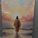 Pink Jesus Walking On Water Canvas Wall Art Christian Bible Paintings Prints Religious Spiritual Faith Wall Decor Religious Savior Posters Pictures for Living Prayer Church Bedroom Framed, 24"L x 16"W