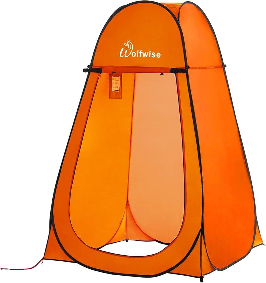 WolfWise Portable Pop Up Privacy Shower Tent, Spacious Changing Room, Dressing Room, Sun Sunshade Canopy Outdoor Rain Shelter, Backpack Privacy Shelters for Camping, Hiking, Beach, Toilet, Black (47.2" L x 47.2" W x 74.8" H)