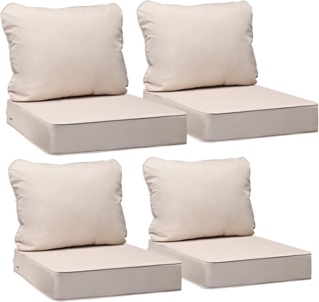 AAAAAcessories Outdoor Deep Seat Cushions, Waterproof, Fade-Resistant Patio Furniture Replacement Cushions, 23" x 23" x 5", Set of 4, Khaki Beige