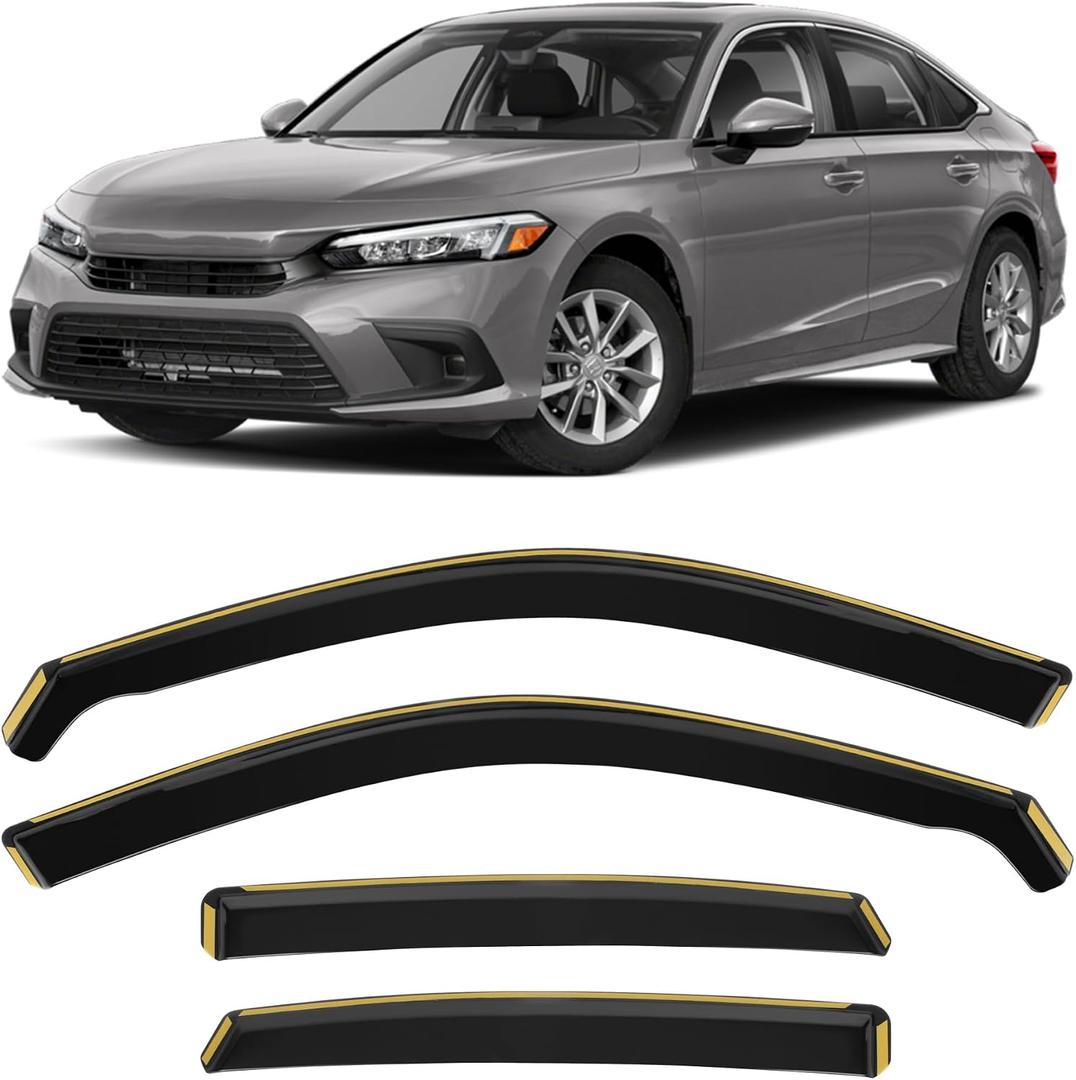 Shatterproof in-Channel Window Rain Guards for Honda Civic Sedan 2022-2025 (Not for Hatchback), Window Deflectors, Window Visors for Car, Vent Deflector, 4pcs