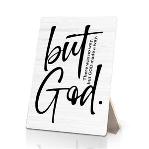 ERYBHKRTYH Christian Sign, But God Bible Verse Wooden Stand Sign 5x7 Inch, Christian Gifts for Women Men, Religious Decorations for Home Office Church Prayer Room Desk Table Decor
