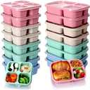 Yaomiao 16 Pack 3 and 4 Compartment Bento Lunch Box Wheat Straw Divided Snack Containers Food Storage Plastic Reusable Meal Prep Container with Transparent Lids for Adults Work Travel, Blue Pink