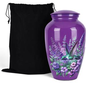 Purple Hummingbird Urns for Human Ashes Adult Female and Male, Decorative Burial Urn, Funeral Cremation Urns for Women and Men Women's Keepsake Urn for Mom or Mother (Purple, Large)