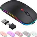 Bluetooth Wireless Mouse for MacBook Air Mac Pro iPad ,LED Rechargeable Silent Mouse with 2.4GHz USB-A/USB-C Receiver & Mouse Jiggler, Compatible with Laptop MacBook IPad Mac Tablet PC- Matte Black