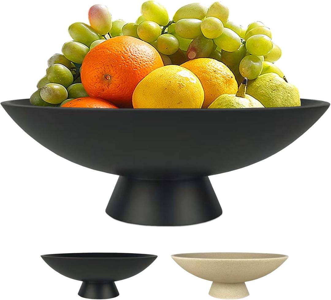 Large Decorative Fruit Bowl for Kitchen Counter, Modern Resin Pedestal Bowl for Home Decor, Stylish Key Bowl for Entryway Table, Decorative Bowl for Coffee Table Decor, Artificial Stone Black (11.81"Decorative Bowls-1pcs)