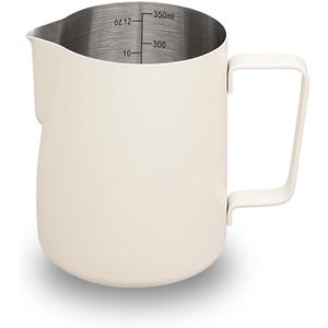 watchget Stainless Steel Milk Frothing Pitcher 12oz/350ml - Espresso Steaming Pitcher for Cappuccino, Latte Art, Coffee Machine Accessories Milk Jug Coffee Frother Cup, Creamy White