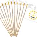 Rhode Island State Handheld Stick Flag 4x6 Inch 12 Pack Small Mini RI Flag On Wooden Stick For Patriotic Festival Events Party Decoration(RI, 4X6 In)