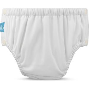 Charlie Banana Reusable Washable Swim Diaper, Easy On and Off Snaps for Baby Girls Boys, Soft and Snug Waterproof Fit to Prevent Leaks - White, Size M (16-28 lbs) (Medium)