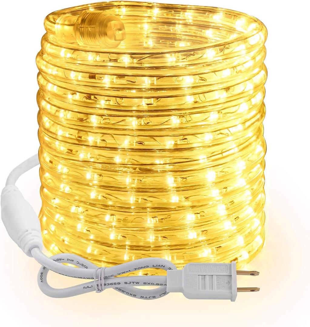 Brizled Warm White Rope Lights, 18ft 216 LED Rope Lights Waterproof, 120V Plugin White Christmas Light Connectable with Clear PVC Tube, Indoor/Outdoor Decorative Tube Light for Backyards, Garden Patio