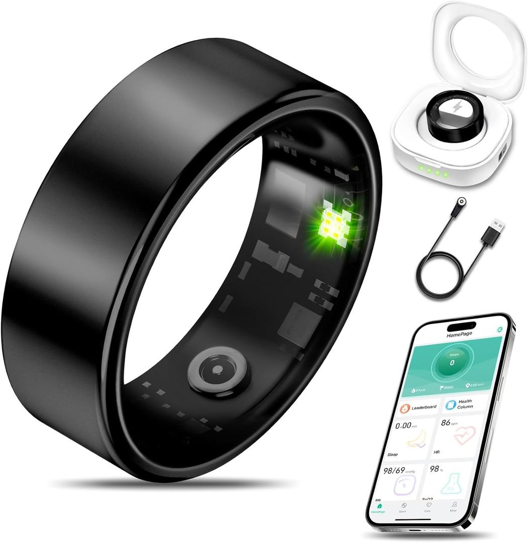 Smart Health Ring for Women Men Fitness Tracker with Heart Rate, Blood Oxygen, Blood Pressure, Sleep Monitoring, Step Counting, IP68 Waterproof for iOS and Android, No APP Fee, Xmas Gifts, Black 12