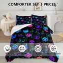 Axolotl Cat Comforter Set Twin, Kawaii Trippy Cat Moon Stars Bedding Set with 1 Comforter 2 Pillowcases for Kids Boys Girls Teens Adults Room Decor All Season, Colorful Neon Trippy Bed Set