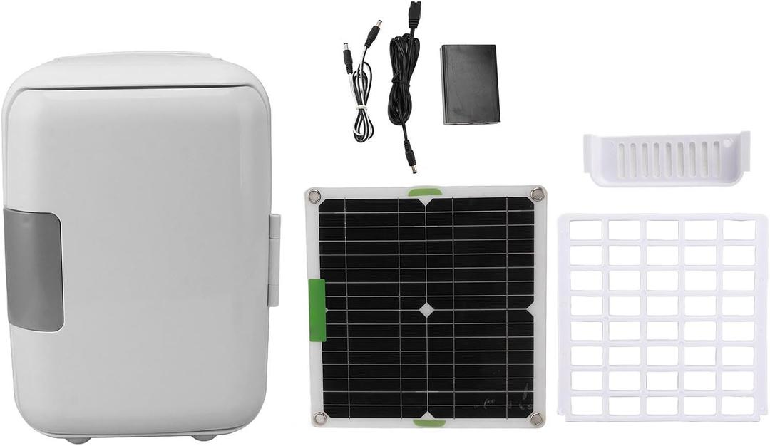 Portable Mini Fridge, 50W Monocrystalline Solar Panel DC18V Solar Powered Car Refrigerator, Fast Cooling Compact Freezer with Battery Box Connector Cable for Camping Outdoor