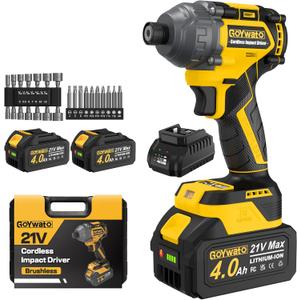 Cordless Impact Driver 2655In-lbs(300N·m) - 21V 1/4" Hex Chuck Brushless Hand Impact Driver With 2 x 4.0Ah Battery & Charger & 14 x Sockets Set & 10 x Screwdriver Bits for Home Projects & DIY