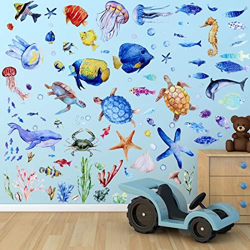 116 Pieces Ocean Wall Decals Under The Sea Fish Wall Nursery Decals Removable Marine Animals Peel and Cute Stickers Art for Kids Bedroom Living Room Bathroom Decoration(Lovely Colors)