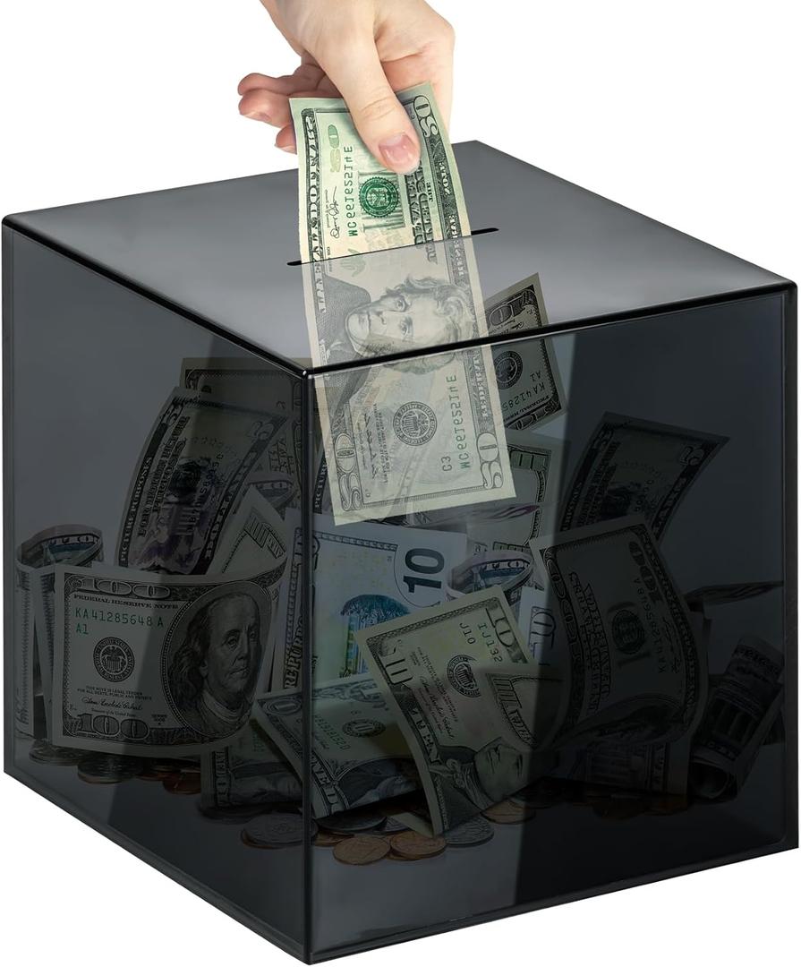 Piggy Bank for Adults Must Break to Open, Vcertcpl Acrylic Clear Piggy Bank Money Saving Box for Cash Saving, Unopenable Adults Large Bank for Real Money Bank Coin Bank Change Jar (Gray S, 15x15CM)