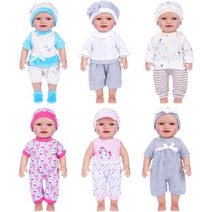 BABESIDE 6 Sets of Baby Doll Clothes for 12-15 Inch Babydolls, 14 Pcs Babydoll Clothes Set with Hat for Realistic Baby Doll Accessories Girl