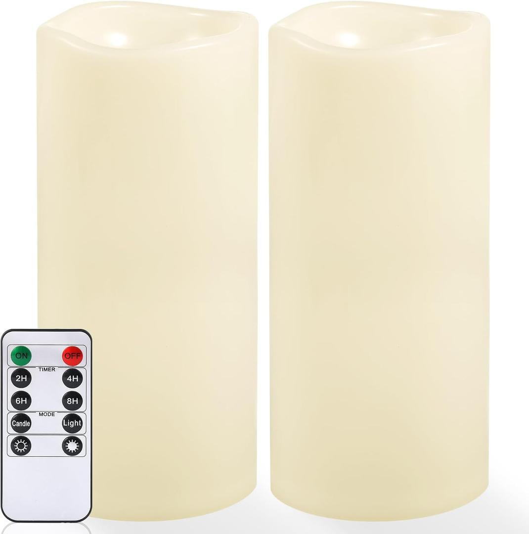NURADA Large Outdoor Flameless Candles 12" x 5" - Waterproof LED Pillar Flickering Candle Battery Operated with Timer Remote Control for Patio Porch Lanterns Decor - Long Lasting Set of 2 (Ivory White)