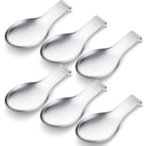 Nuanchu 6 Pcs Stainless Steel Spoon Rest Spatula Ladle Holder Spoon for Stove Top Heavy Duty Spatula Holder for Countertop Dishwasher Safe Utensil Rest for Kitchen, 3.8 x 9.6" (Silver)