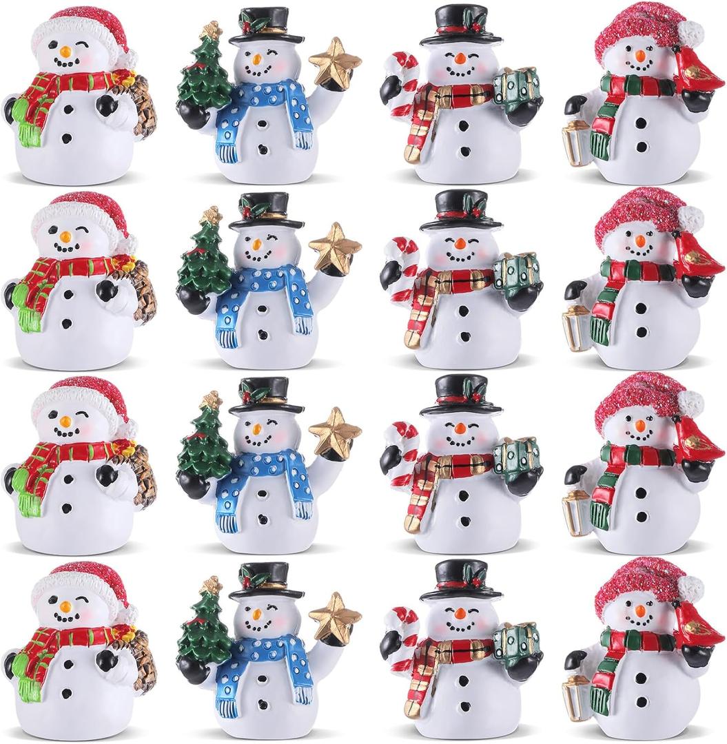Honoson 12 Pcs Christmas Cute Snowman Figurines Winter Miniature Glittered Figurines Resin Micro Landscapes Winter Snow Decoration for Christmas Birthday Home Decorations Gift (Colorful Snowman)