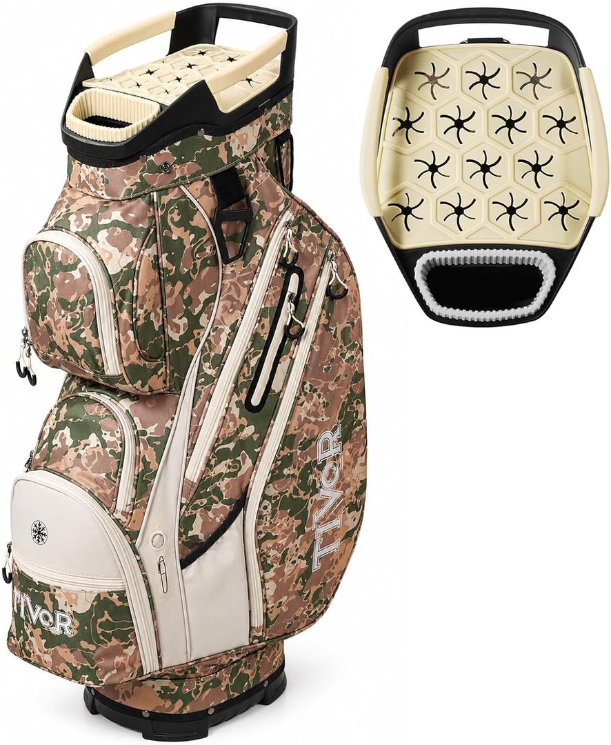 Tivor 15 Way Golf Cart Bag Silent T-Lock,Dividers,Camo Pink Black