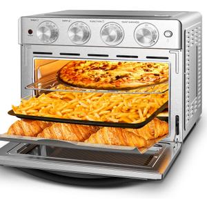 Geek Chef Air Fryer Toaster Oven 26 QT, Large AirFryer Convection Countertop Oven Combo with Easy Bake, Roast, Broil, Warm, 6 Slice Toast 7-in-1 Functions, 3 Layers with 4 Accessories,Stainless Steel