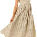 chouyatou Women's Striped Back Smocked Maxi Dress Sexy Spaghetti Strap Cut Out Flowy Swing Long Dress (Large, Apricot)