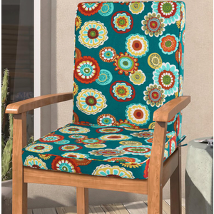 Magpie Fabrics Outdoor/Indoor High Back Square Corner Chair Cushion with Handle & Ties, Waterproof for Home Garden Balcony Patio Beach Swimming Pool, 45"x20"x3", Turquoise Green