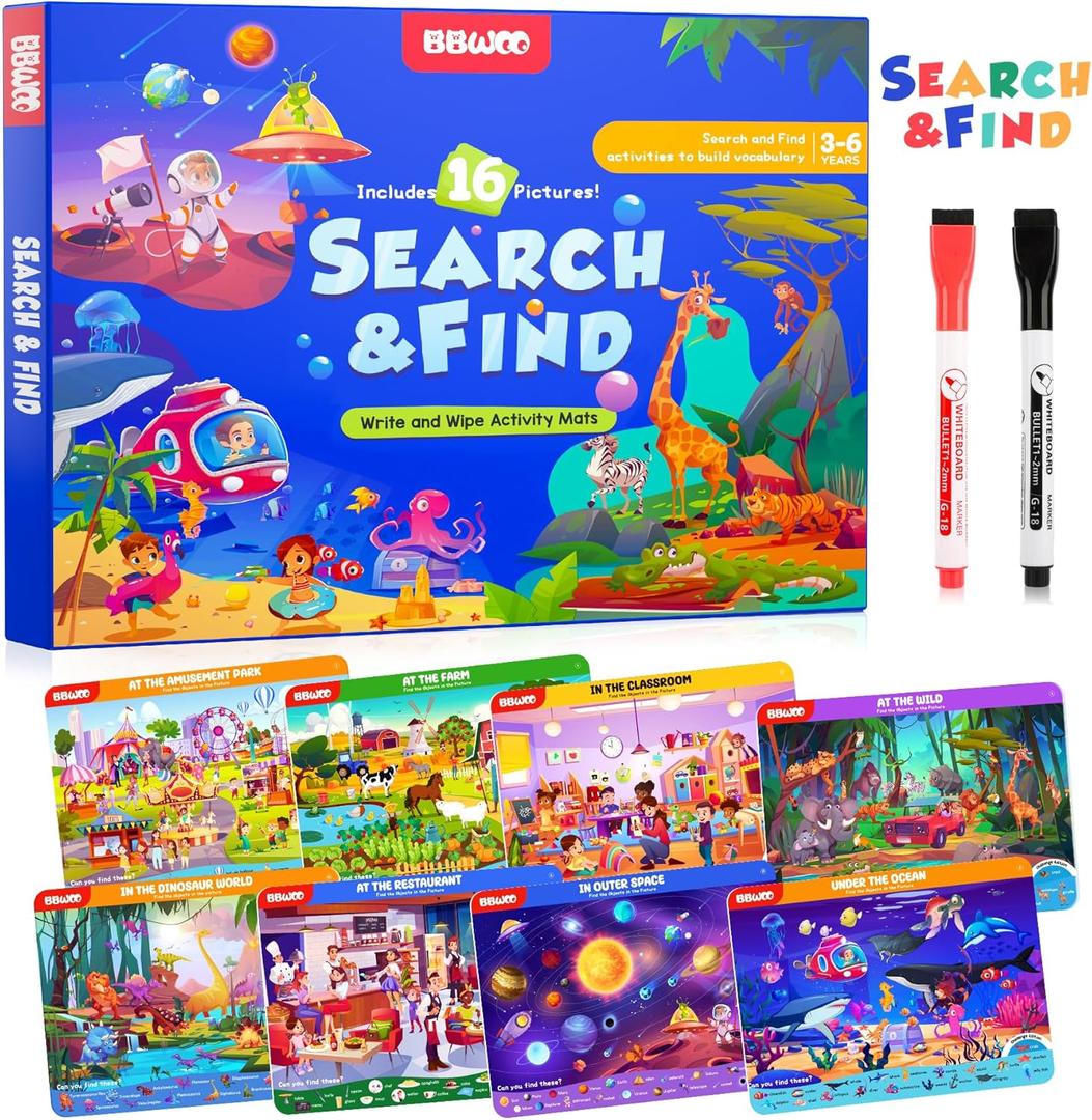 Search and Find Activity Books for Kids Ages 3-5, Travel Games Toys for Car Airplane, Road Trip Activities for Kids Games 4-8, Preschool Learning Activities,Educational Seek, Christmas Birthday Gifts