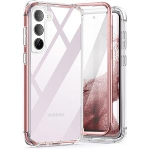 SURITCH for Samsung Galaxy S23+ Plus Clear Case 6.6" (Only), [Built-in Screen Protector] Full Body Protective Hard Shell+Soft TPU Phone Case for Samsung S23 Plus -(Rose Gold Edge)