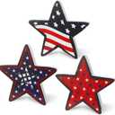 3 Pcs Patriot Day Wooden Stars Signs Red White Blue Rustic Table Decorations Patriotic American Stars Table Centerpieces Tiered Tray Decor for Patriot Veteran Day Home Kitchen Office Decor