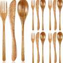Geiserailie 12 Pcs Wooden Silverware Wood Utensils for Eating Set Wooden Spoon Fork Knife Cutlery Set Kitchen Dinner Flatware Tableware (Acacia Wood)