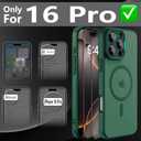 Cufelf Magnetic for iPhone 16 Pro Case(Compatible with Magsafe) Full Camera Protection,2+Full Coverage Screen Protector,Translucent Matte,Military Drop Protection Phone Case,6.3",Green