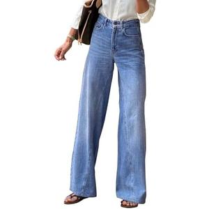 Necooer Womens Jeans Stretchy Casual Boyfriend Wide Leg Washed Sexy Baggy Denim Pants for Women Trendy, Small, Light Blue
