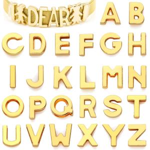 Stino Metal Letter Beads Set, 52 Pieces, Slide Alphabet for Bracelet Necklace, DIY Jewelry Making, Silver (Gold Letter)
