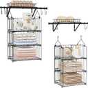 bukfen 3 Tier Hanging/Wall Closet Organizer with 4 Hooks,Stackable Closet Organizers and Storage Shelves,Foldable Wire Clothes Shelf,Hanging Laundry Basket Organizer1 Pack