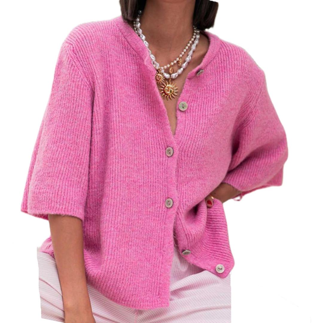 Women's Y2K Button Down Cardigans Shirts Summer Short Sleeve Knitted Blouse Top Going Out Cropped Knit Tops XL