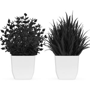 Der Rose 2 Pack Small Black Fake Plants Mini Artificial Potted Plants for Halloween Decor Table Desk Home Office Black Bathroom Decor