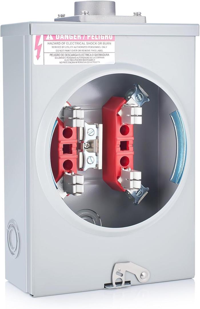 125a, 4 Jaw Meter Base Meter Socket, 600v 1 Phase 3 Wire Ringless Type, with Horn Bypass, Suitable for Overhead/Underground Feed (13.8 x 8.7 x 4.3 Inch)