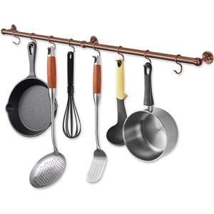 ROTHLEY 39.4 Inch Stainless Steel Wall Mounted Hanging Pot and Pan Rack with Adjustable S Hooks, Antique Copper