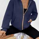 Trendy Queen Women's Zip Up Hoodie Fleece Lined Cropped Sweatshirt Y2K Oversized Fall Jacket (Navy)