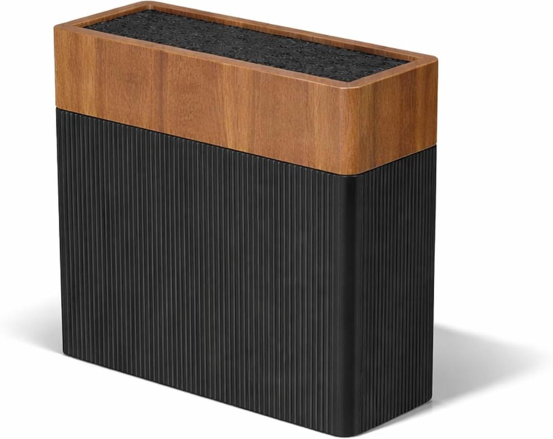 Modern Universal Knife Block Without Knives  Acacia Wood Knife Holder Stand with Bristles for Easy Knife Organization & Storage for Kitchen Counter | Cutlery Display